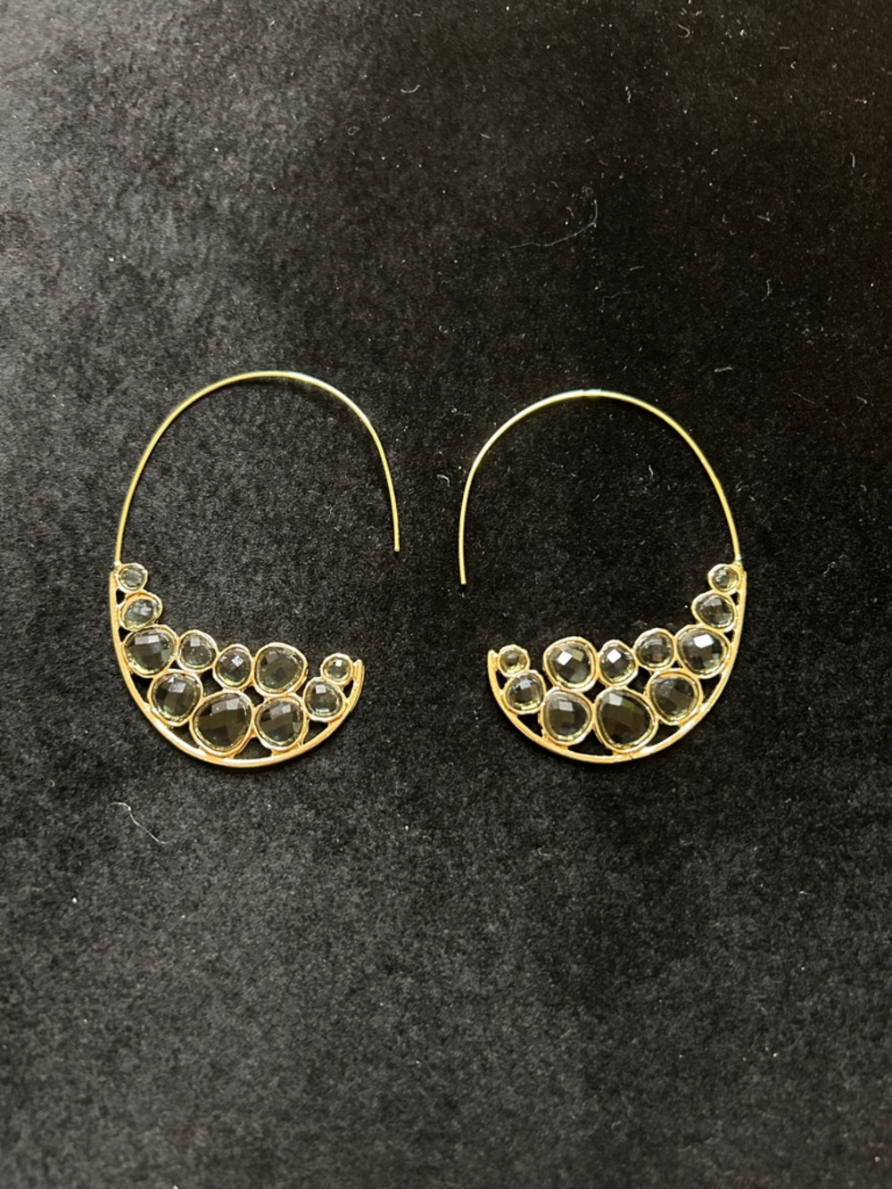 Anthropologie Gold Hoop Earrings with Smoky Gray Stones